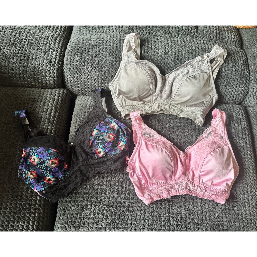 Rhonda Shear Lace Bralette 3 Pack Tropical Floral Pink Gray Womens Size Large